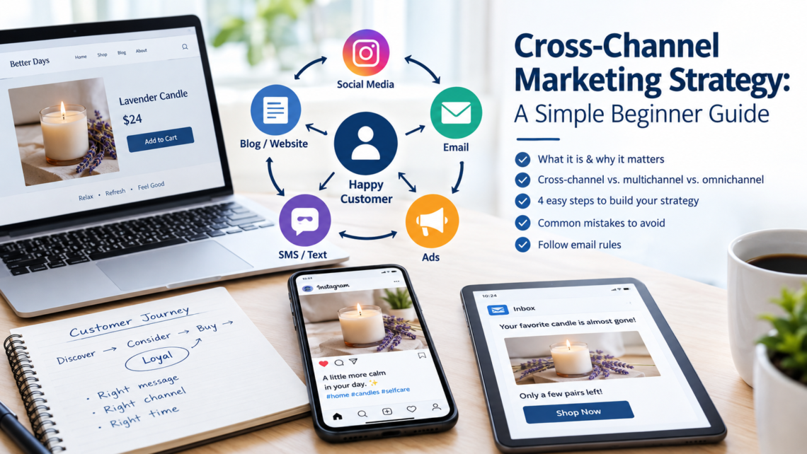 Cross-channel marketing strategy guide showing how to connect multiple platforms for better business growth.